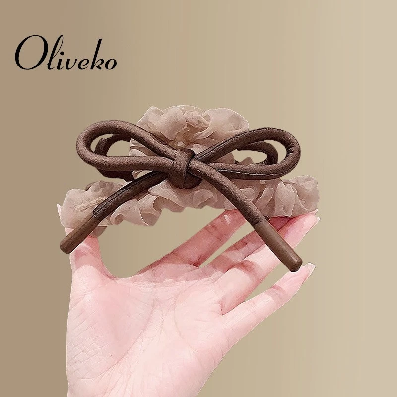 气质咖色～韩国新款网纱褶皱蝴蝶结抓夹高级感后脑勺大号鲨鱼夹女