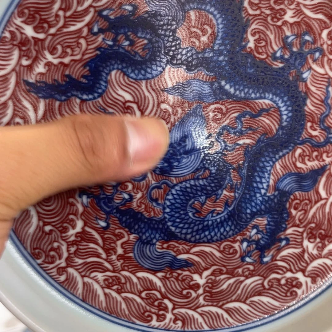 瓷片景德镇釉里红海水龙壶承