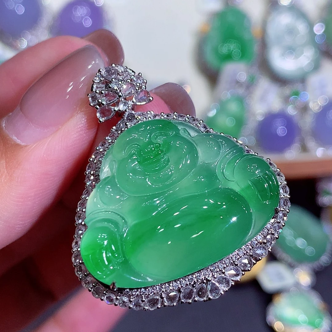 翡翠18K金镶嵌吊坠(不含链)