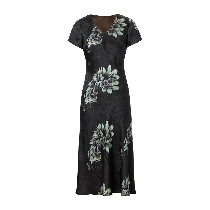 新款夏季遮肩小V领法式连衣裙时尚气质显瘦 禁机洗ZWBD838