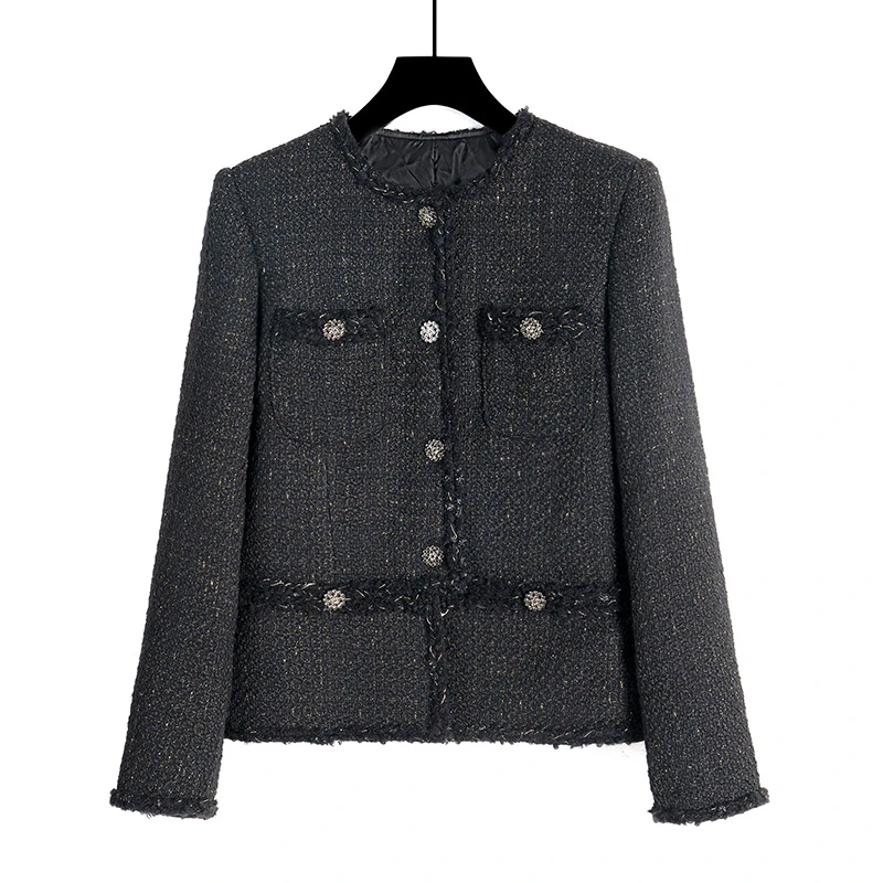 冬季新款”埃及黑金”时尚气质粗花呢女装名媛冬季小香风外套