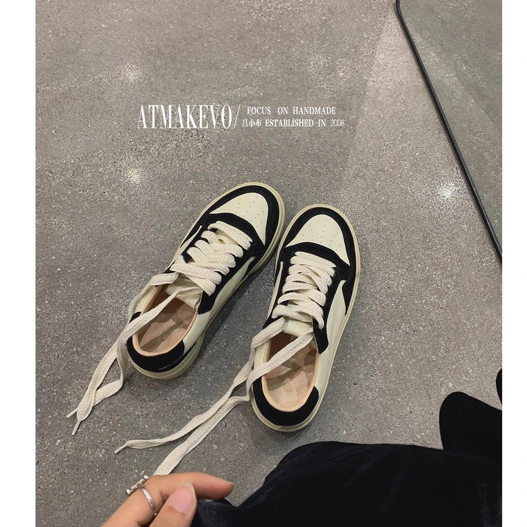 吕小布｜限定手工鞋黑白熊猫鞋平底板鞋厚底正品运动鞋休闲鞋