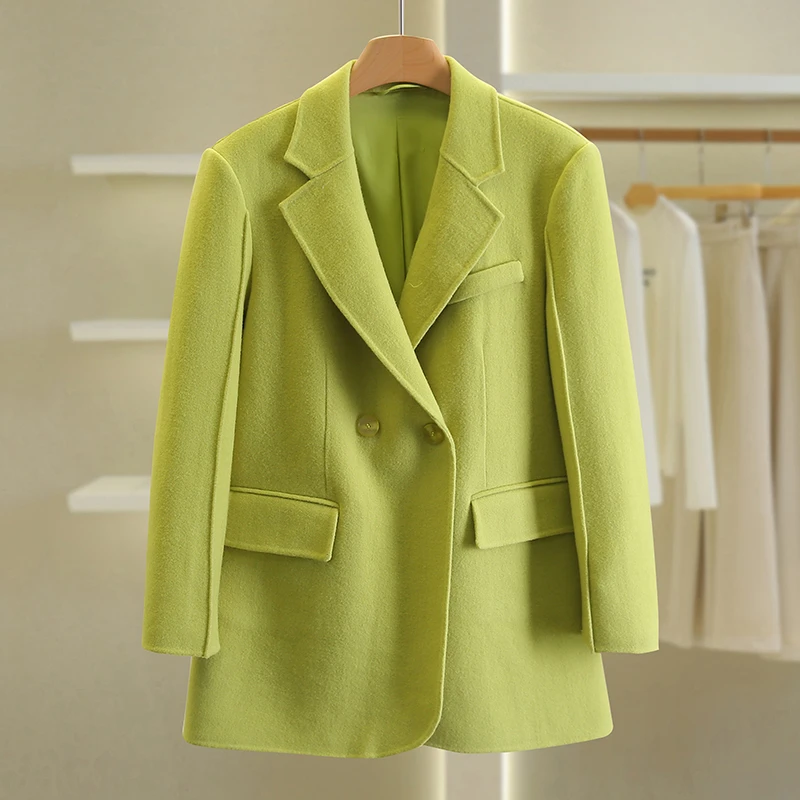 【伍莎-自营】双排扣宽松纯色双面呢外套#RBD48B084