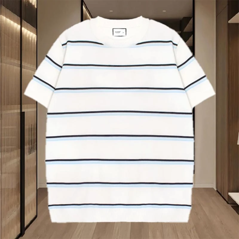 香朵儿韩式百搭高级感条纹上衣2025春夏新款圆领T恤小众针织短袖