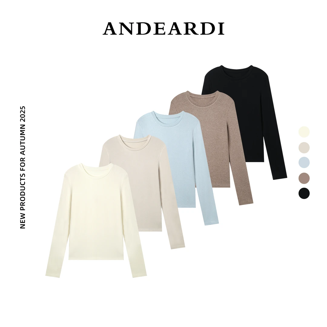 ANDEARDI打底衫长袖含羊毛保暖纯色森系修身女士长袖T恤圆领