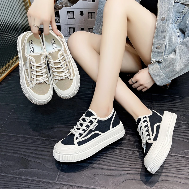 帆布鞋女厚底2025年春季新款时尚休闲板鞋网红百搭饼干鞋Z6916