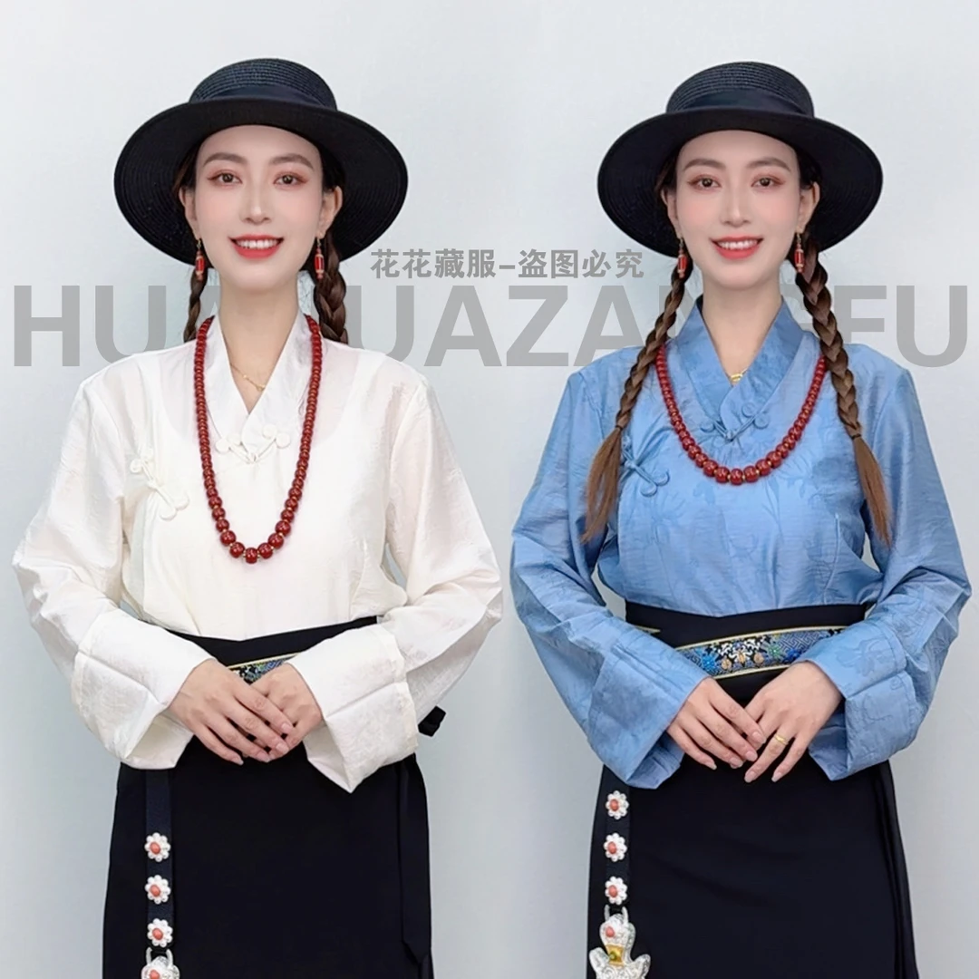 2025夏季新款藏式丝丝衬衣手工盘扣宽松大袖女士民族风锅庄舞服
