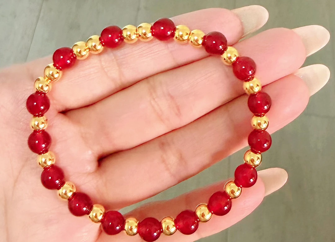 玉麓 足金5mm光面转运珠20颗1.8g红MN手串（串好发货）