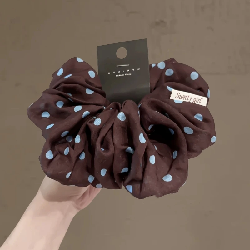 韩系复古波点咖色大肠发圈女新款高级感头绳后脑勺扎马尾皮筋发绳