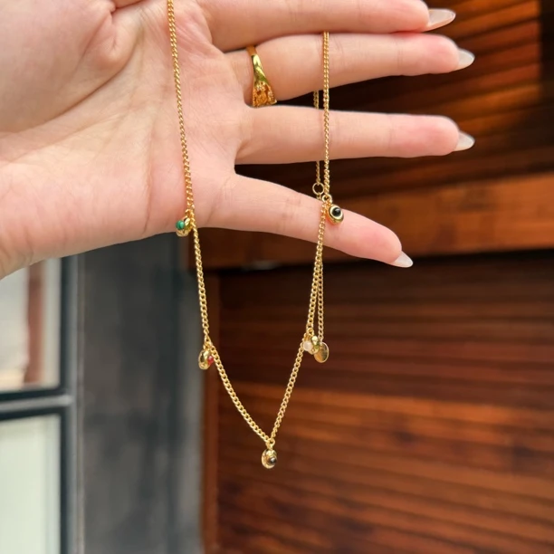 愿岛 黄铜项链 法式气质时尚个性小众简约金属小滴溜项链XL2391
