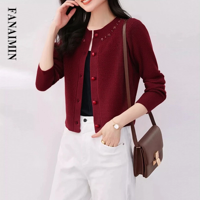 2025年新款开衫减龄女圆领短款毛衣针织衫小香风纯色长袖短外套