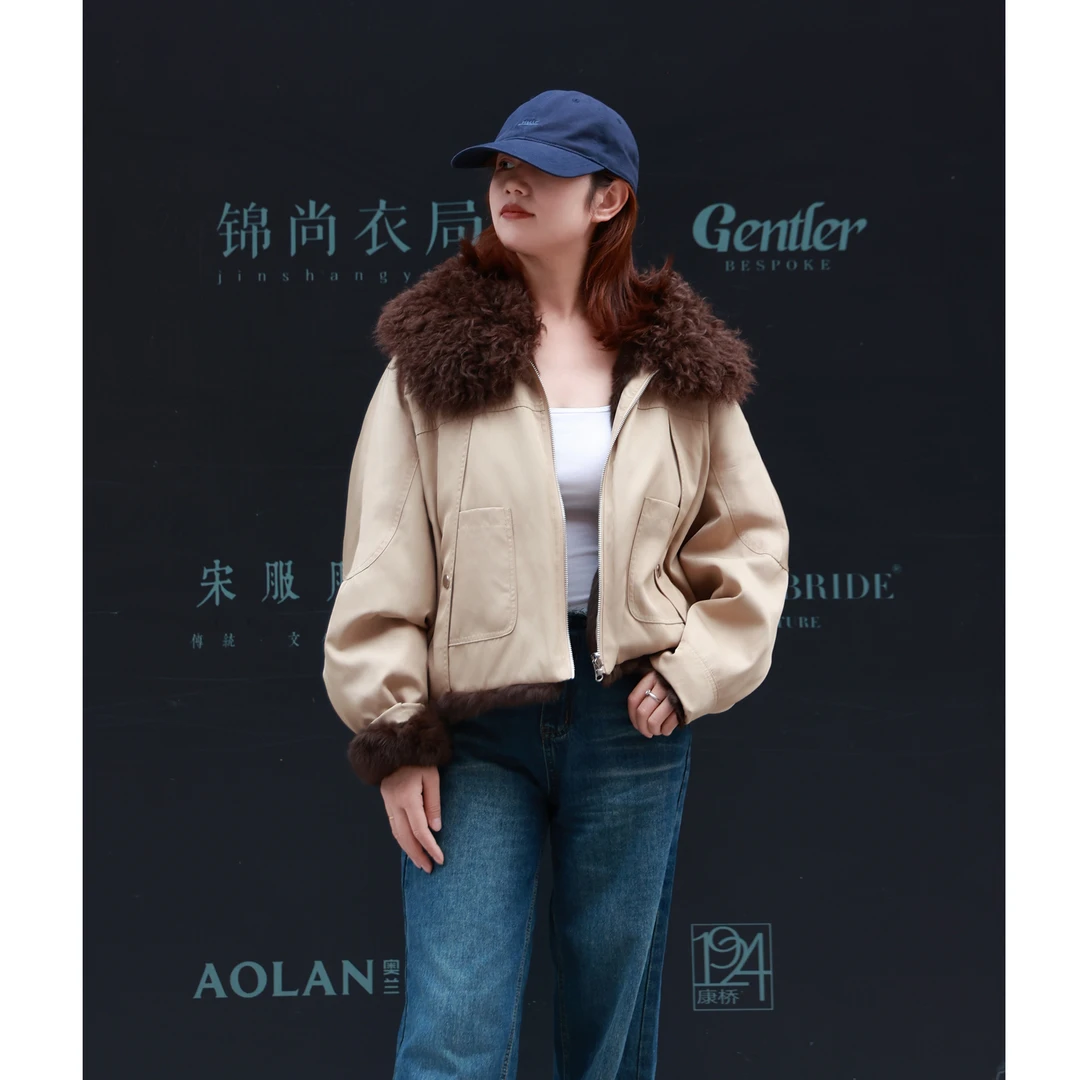 2025新款冬季双面穿兔毛皮毛一体派克服羊羔毛大毛领宽松短款
