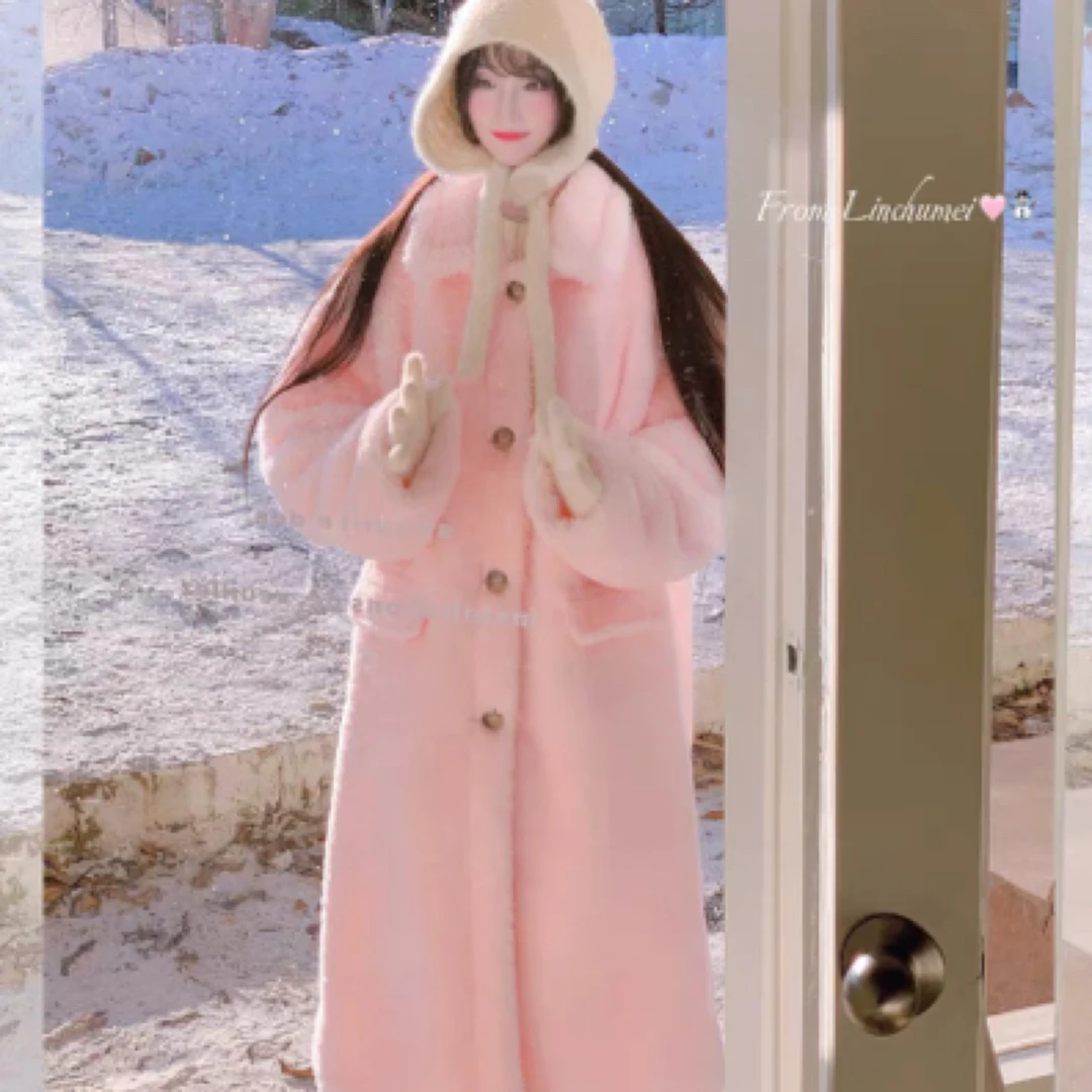 外套女冬季韩系长款超厚保暖气质毛毛仿皮草大衣宽松版外套