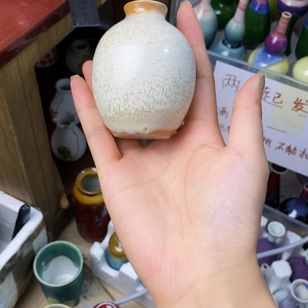 摆件春**泉巴掌大不插花景德镇高温陶瓷小花器
