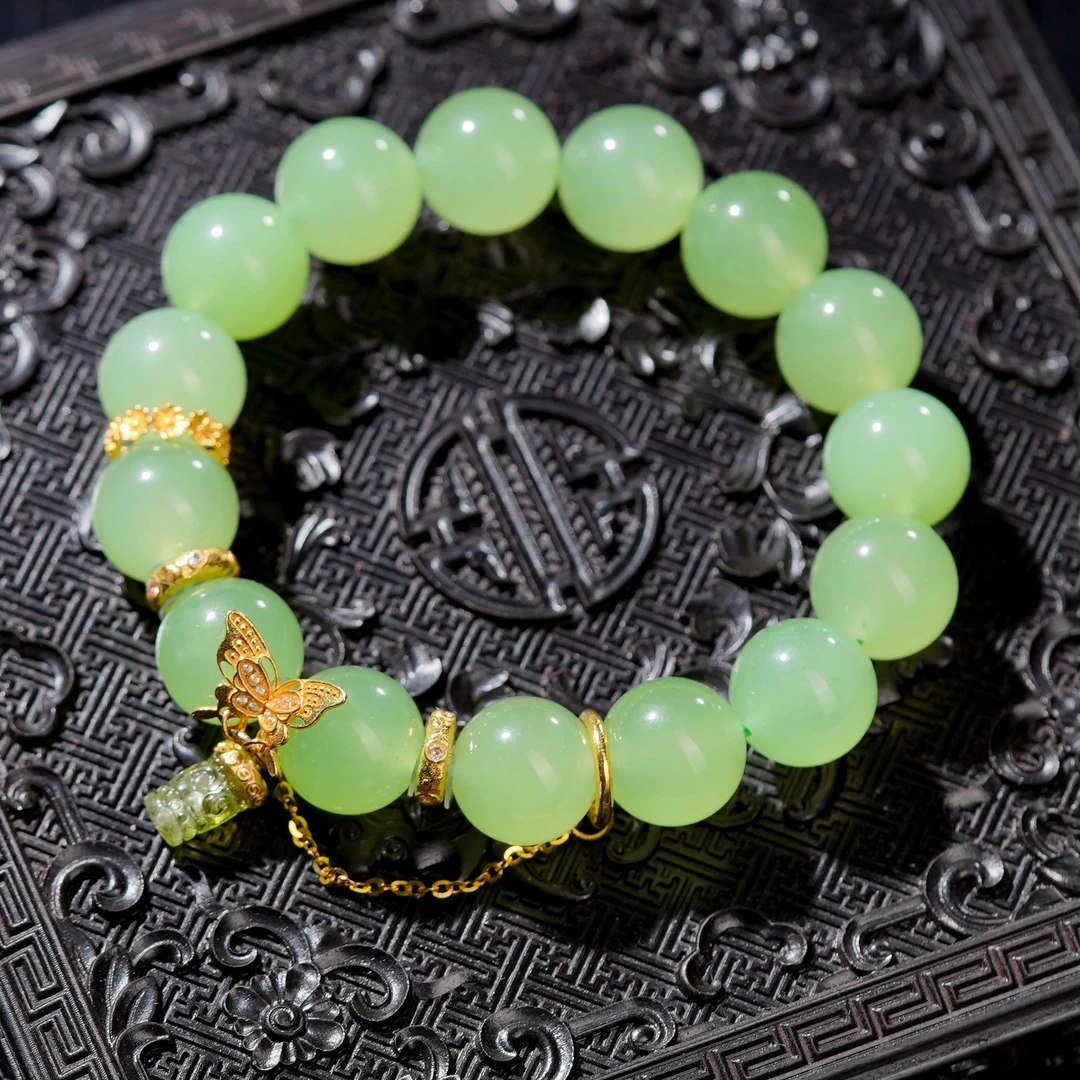 传世级和田玉翠青18K金手串AS1003约12mm