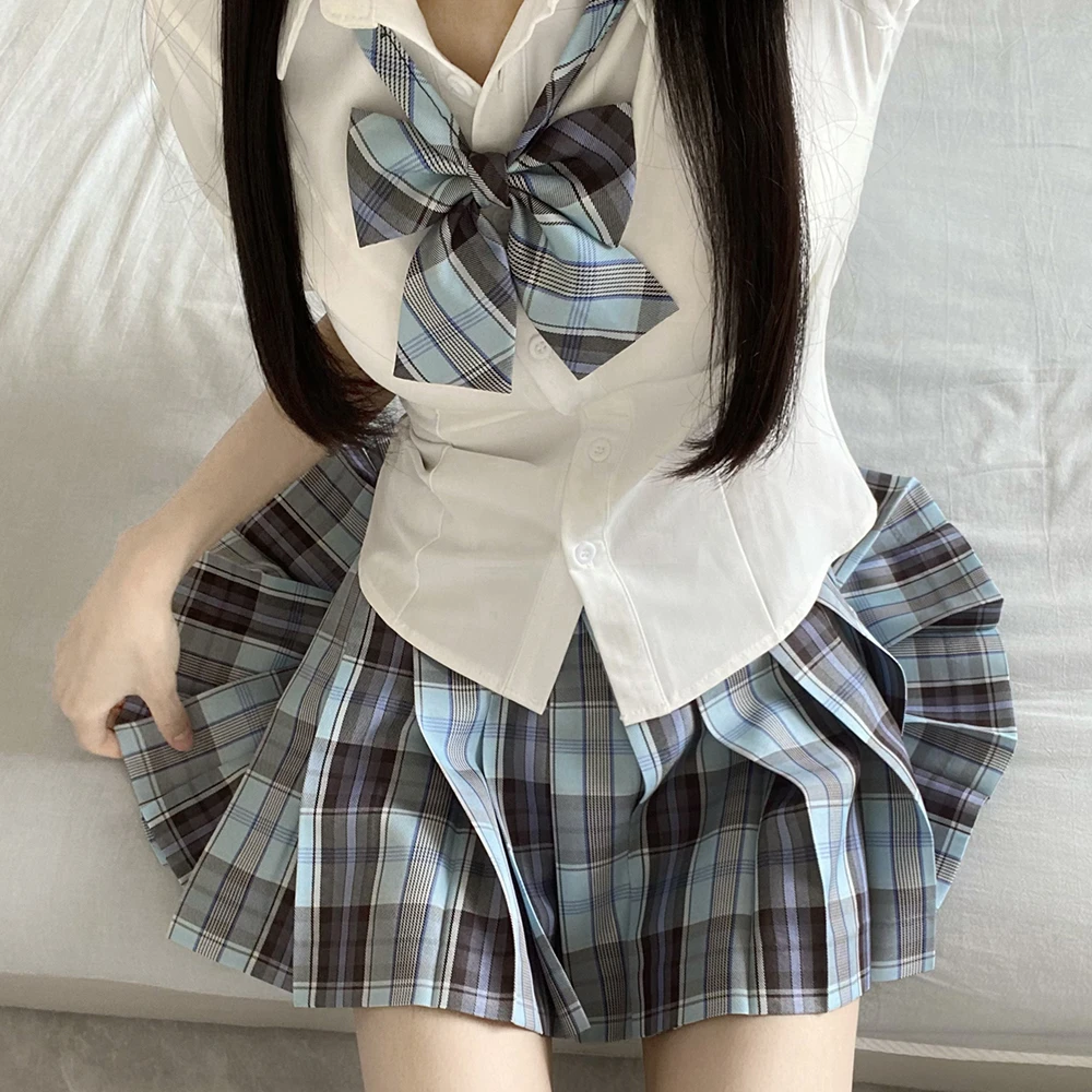 圣熊j原创制服冰川蓝格裙【冰岛蓝】学院风正版百褶裙日系学生短裙