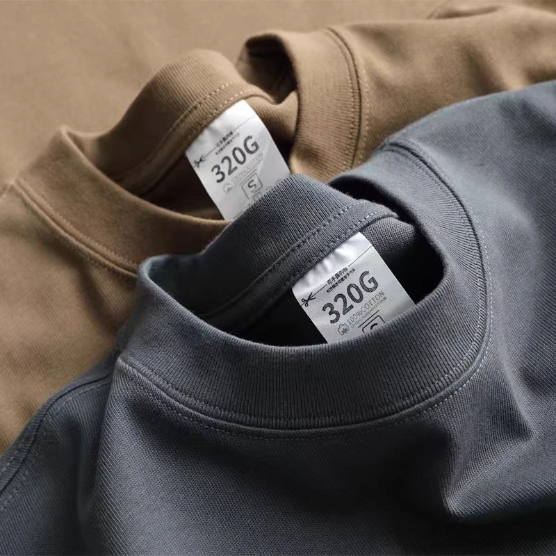 320克重磅不缩水纯棉短袖t恤男纯色宽松圆领半袖高克重厚实体恤