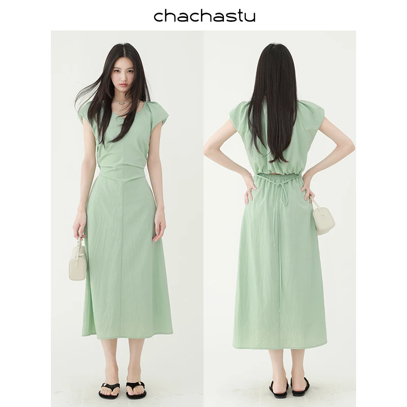 CHACHASTU【出游】贝壳褶露腰设计 饱满花苞感连衣裙ZRS1693