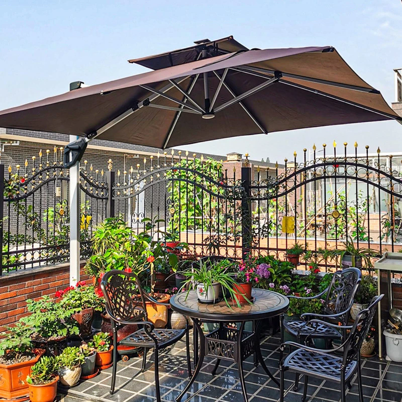 德国罗马伞户外遮阳伞庭院伞太阳能带灯室外伞大号防风太阳伞