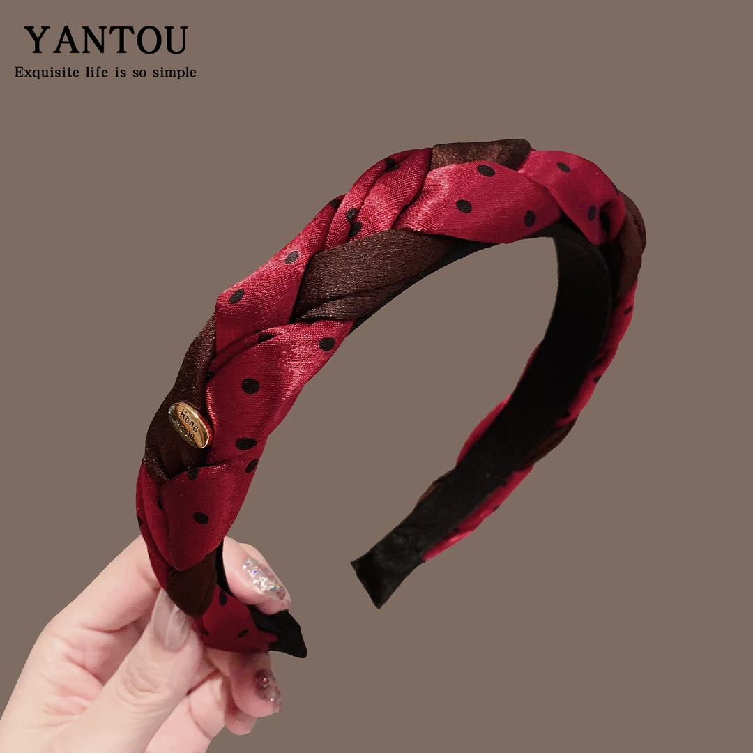 韩国麻花辫发箍女赫本风高级感拼色头箍高颅顶洋气百搭发箍11585