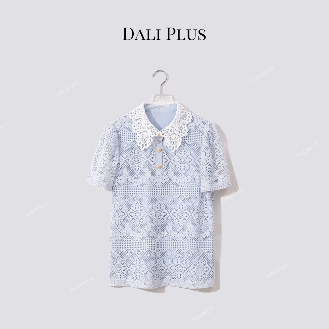 DALI PLUS“蓝蕾云雾衫”轻裸感棉质休闲气质上衣短袖衬衣-D5XH0002