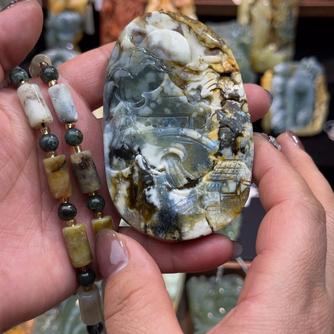 蛇纹石玉未镶嵌吊坠(赠链)