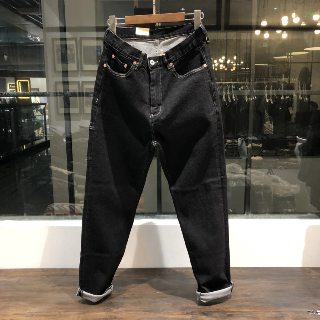 美系复古风黑色直筒牛仔裤
