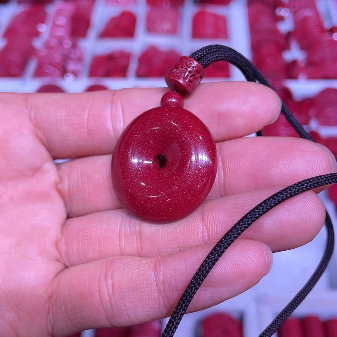 天然辰砂紫金砂3厘米厚8.8平安扣吊坠