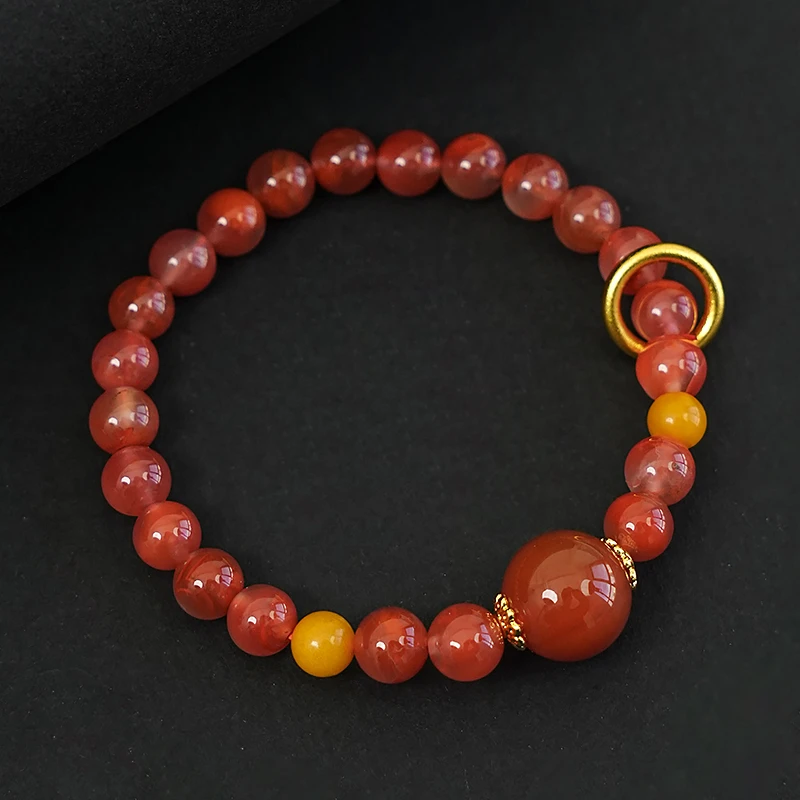 单圈南红蜜蜡隔珠路路通跑环手链-8500