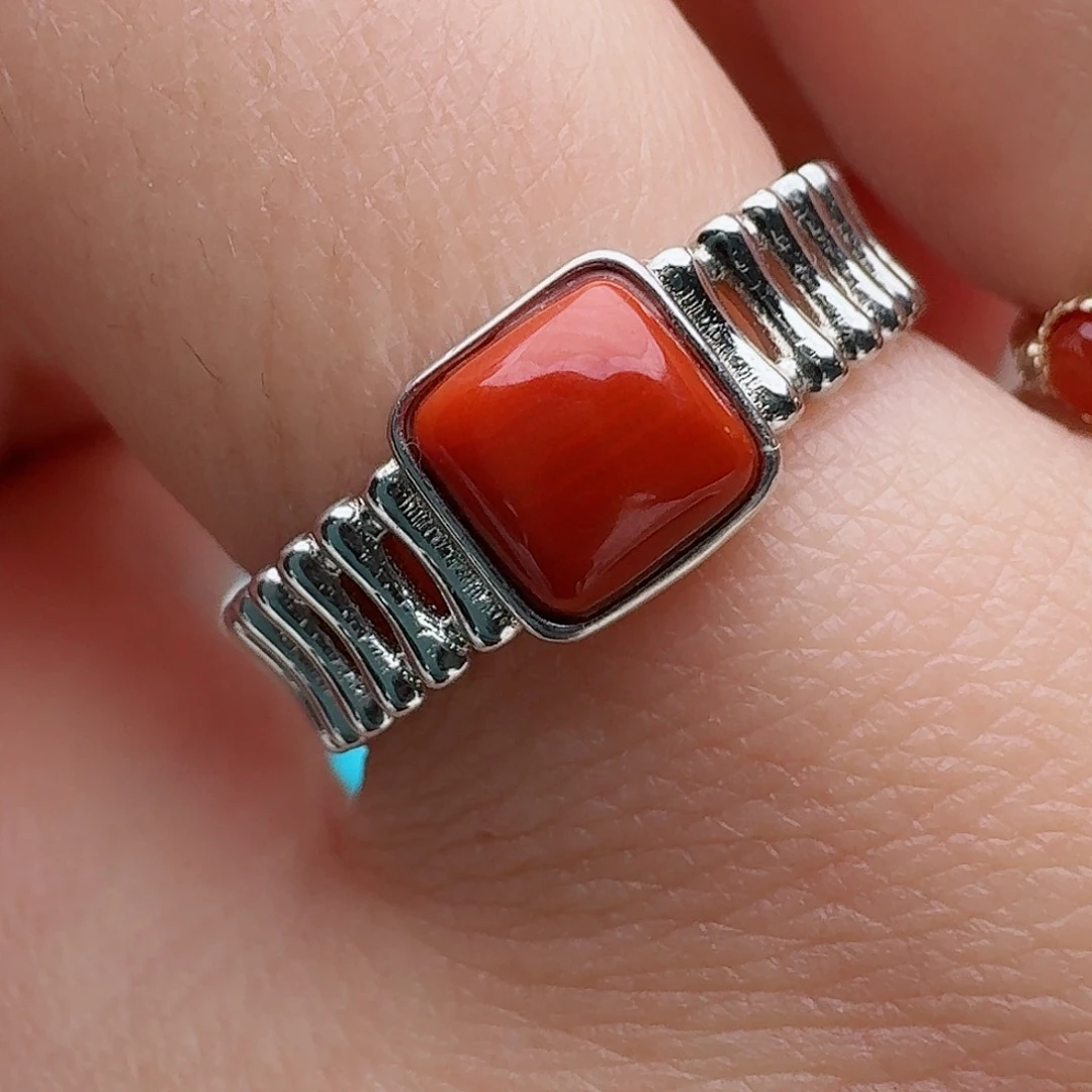 南红玛瑙银S925镶嵌戒指