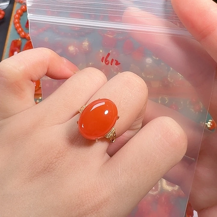 南红玛瑙银S925镶嵌戒指