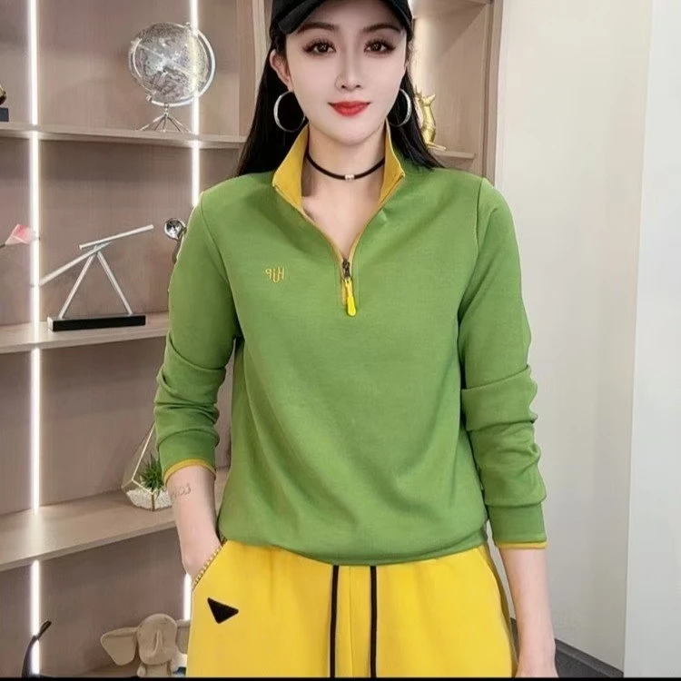 2025#春款休闲立领半拉链显瘦宽松刺绣卫衣（L~5XL 90~165斤）