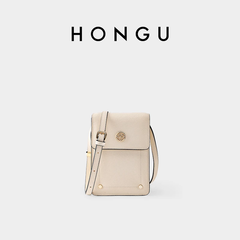 HONGU/红谷女士时尚单肩斜包手机包潮流真皮小包简约百搭