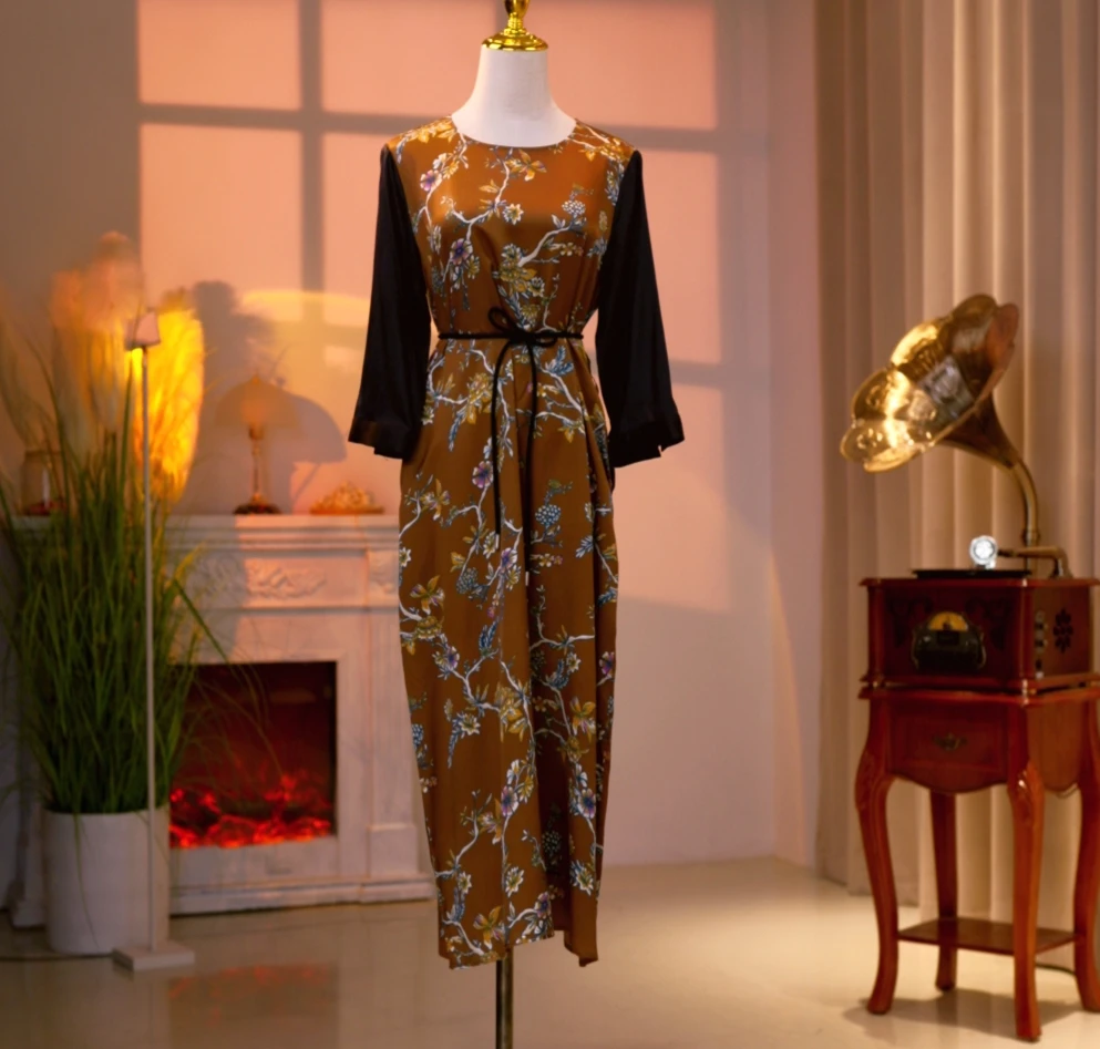 桑蚕丝高定时尚气质减龄优雅连衣裙  250058