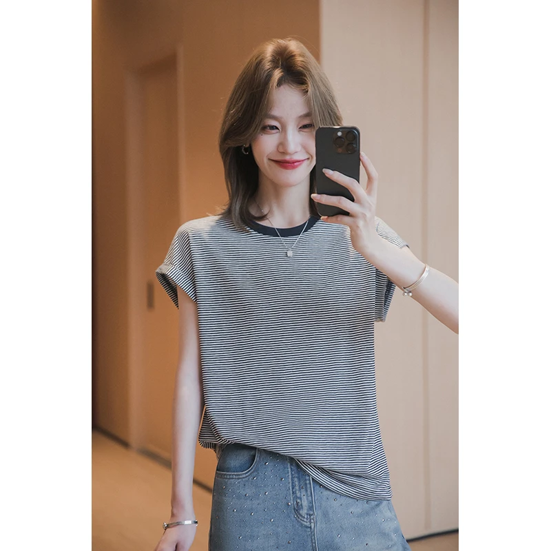 小谷粒【常青T恤】145g条纹针织 显瘦直筒版型 经典撞色条纹 百搭