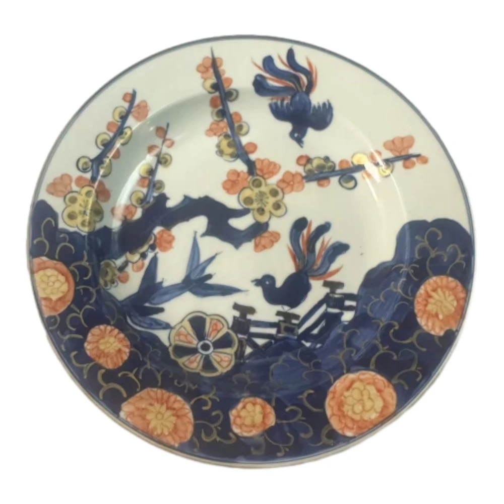 清 康熙青花描金花鸟赏盘B66