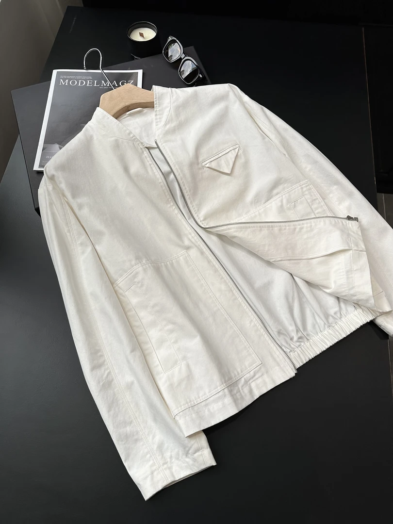 25早秋新款纯色时尚设计款休闲棒球领长袖外套工装夹克男23001