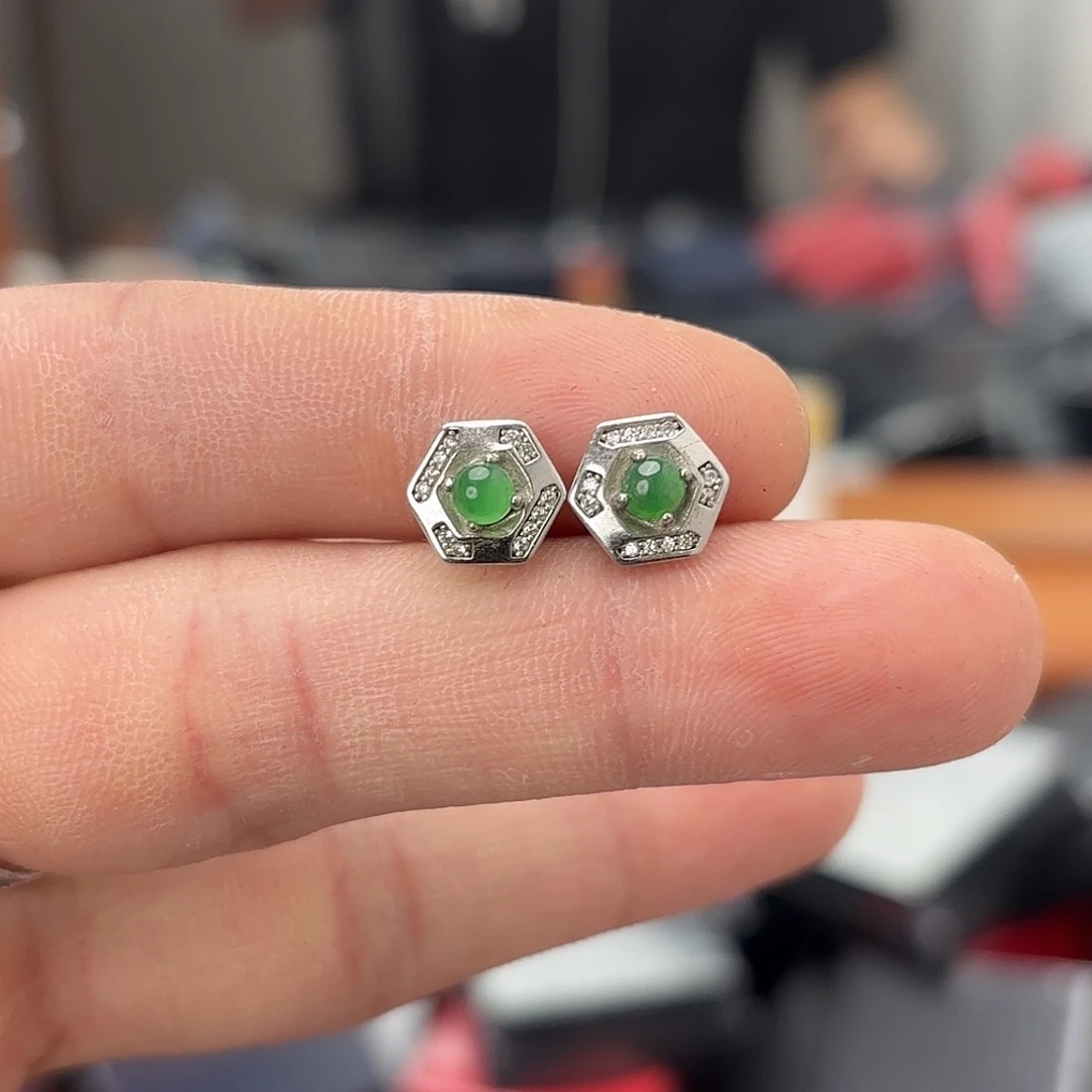 翡翠戒指银S925镀金镶嵌