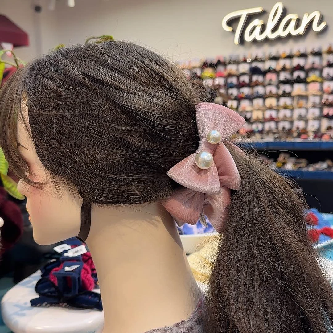 非金属布艺粉色双蝴蝶结丝绒香蕉夹