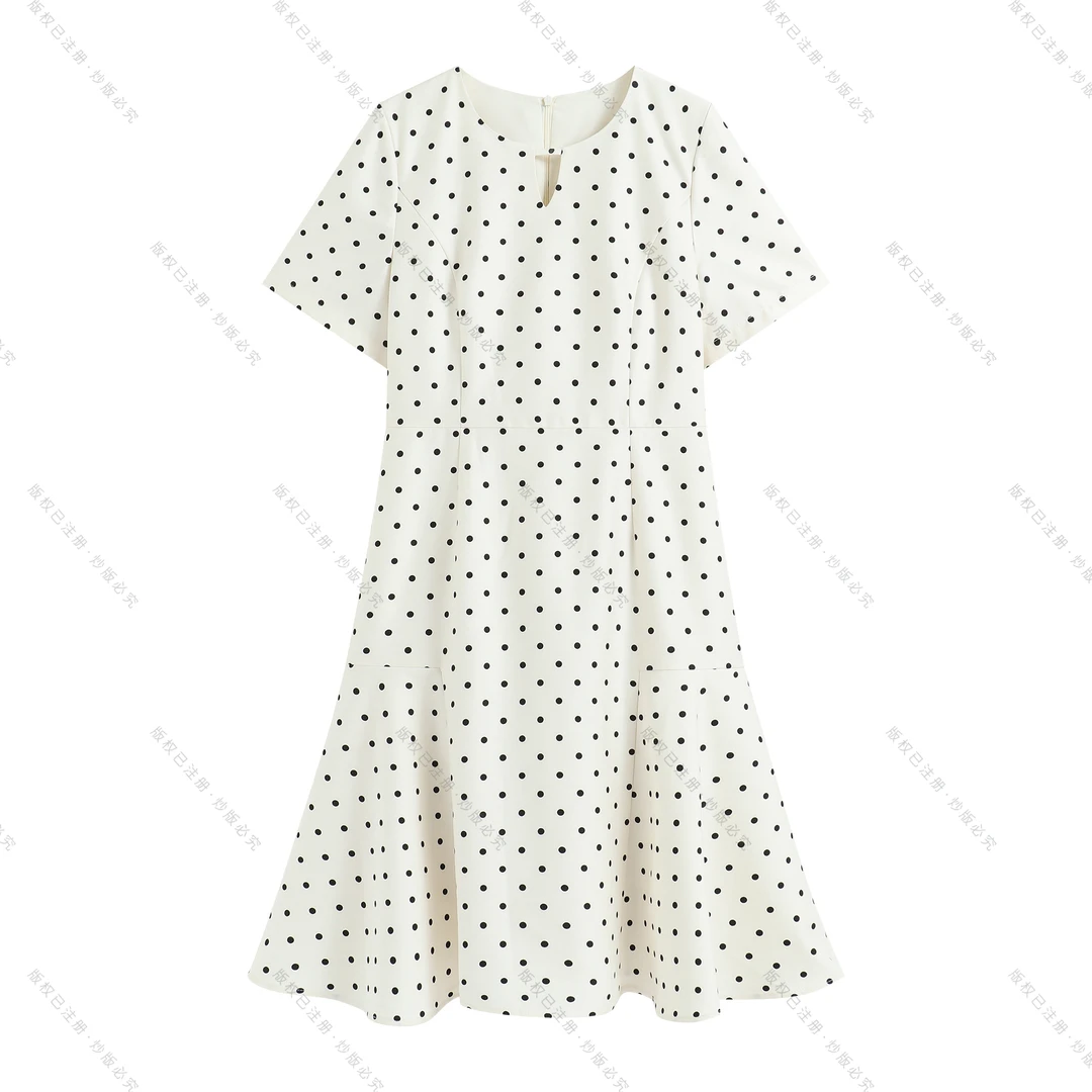 【南油虹姐】2025夏季新款荷叶边法式收腰波点显瘦连衣裙