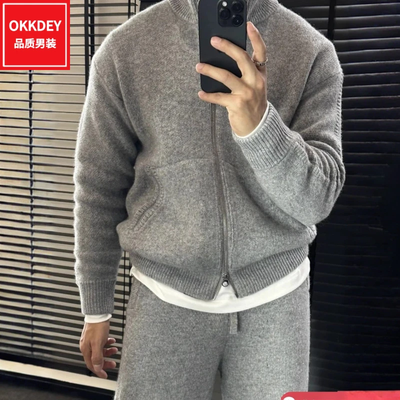 春秋季潮流高端针织衫毛衣外套男士新款立领开衫上衣轻奢痞帅男装