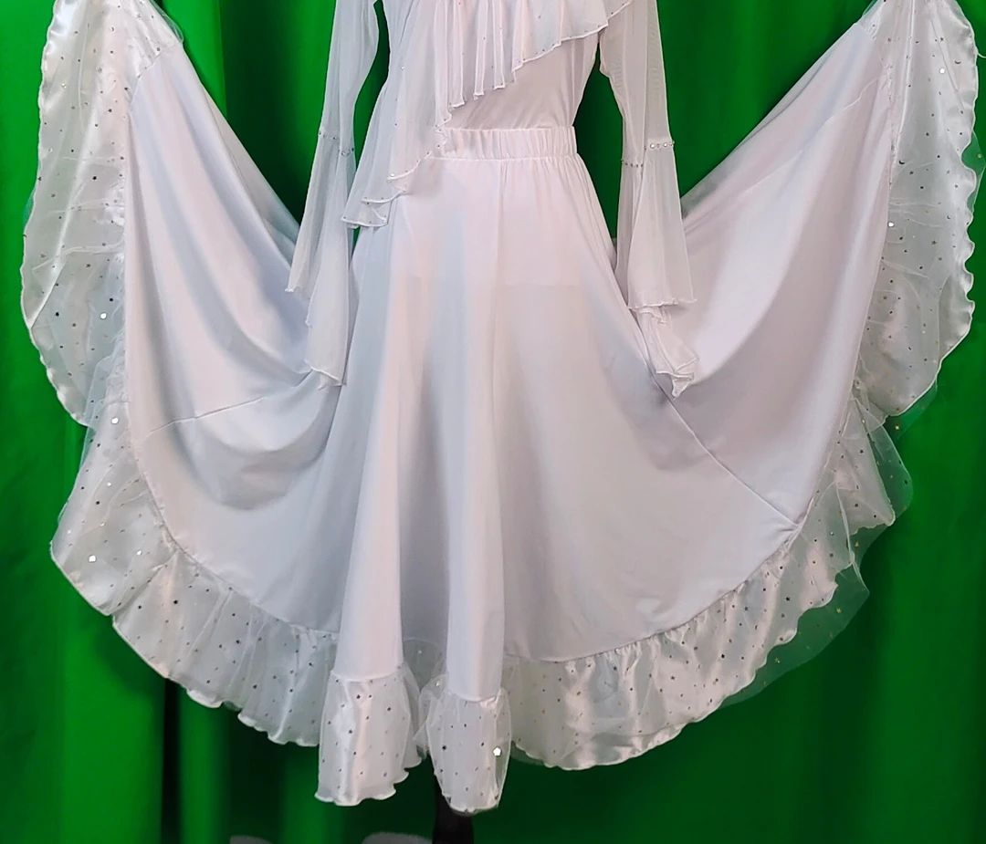 美之尚A002新款显瘦荷叶边八片大摆高腰舞裙 交谊舞 摩登舞半身裙