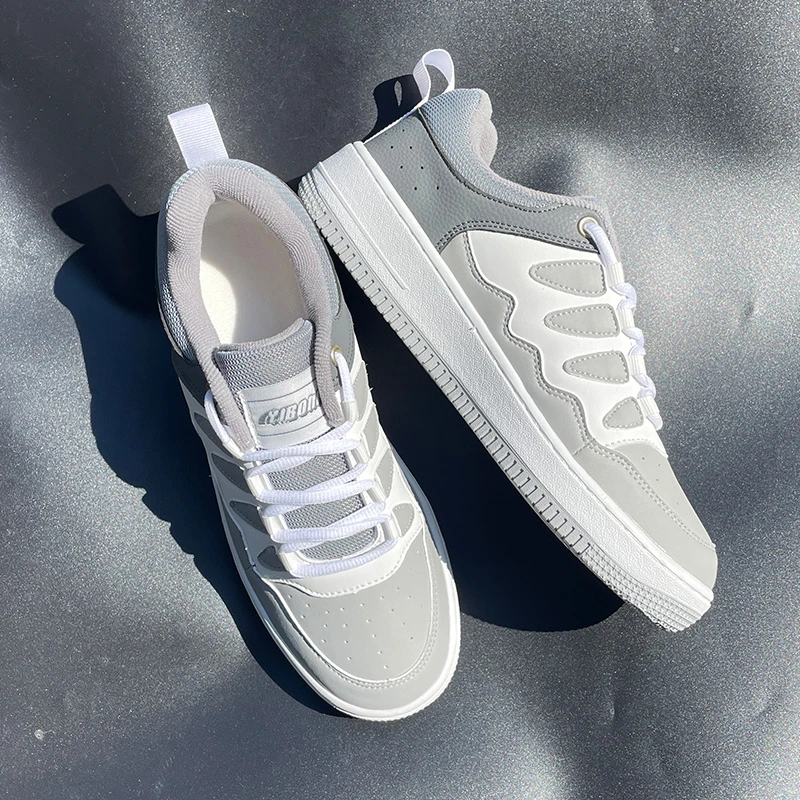 秋季爆款青春潮流男鞋休闲板鞋百搭男鞋灰白拼色透气学生鞋情侣鞋