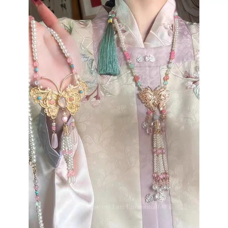 非金属仿珍珠吊坠 775叁【璎珞】项链新中式国风蝴蝶流苏璎珞项链