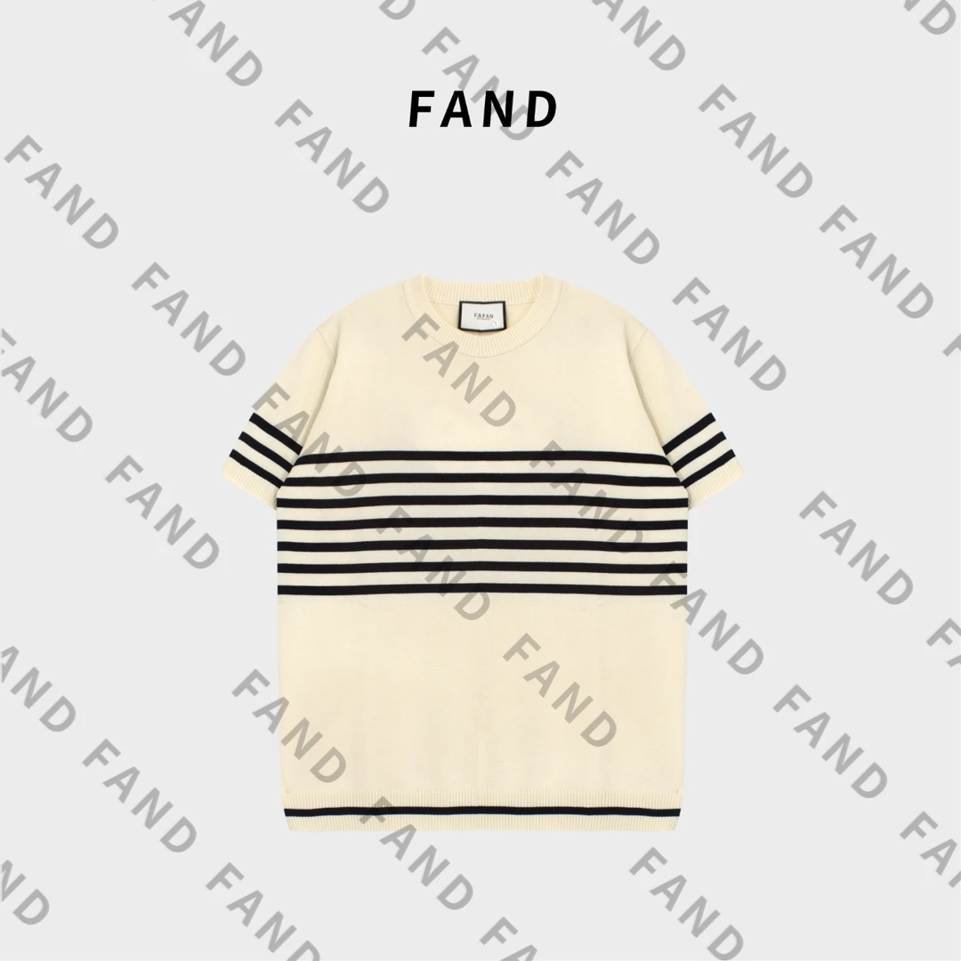 FAND品牌【Iiniso】2025新品夏季情侣装针织条纹宽松圆领短袖T恤