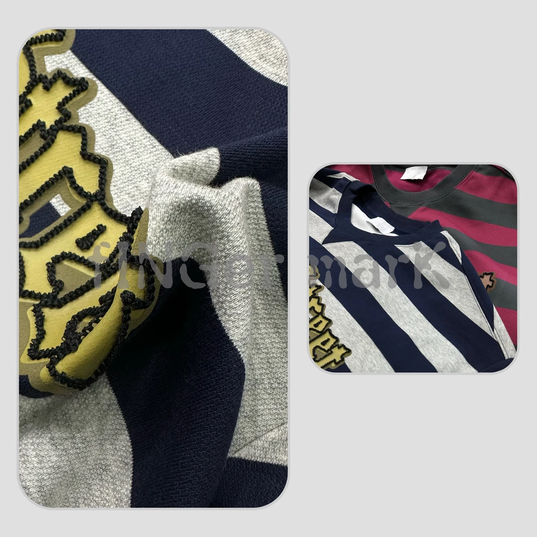 fINGer marK 集合店 小众男女同款美式复古条纹圆领卫衣6836