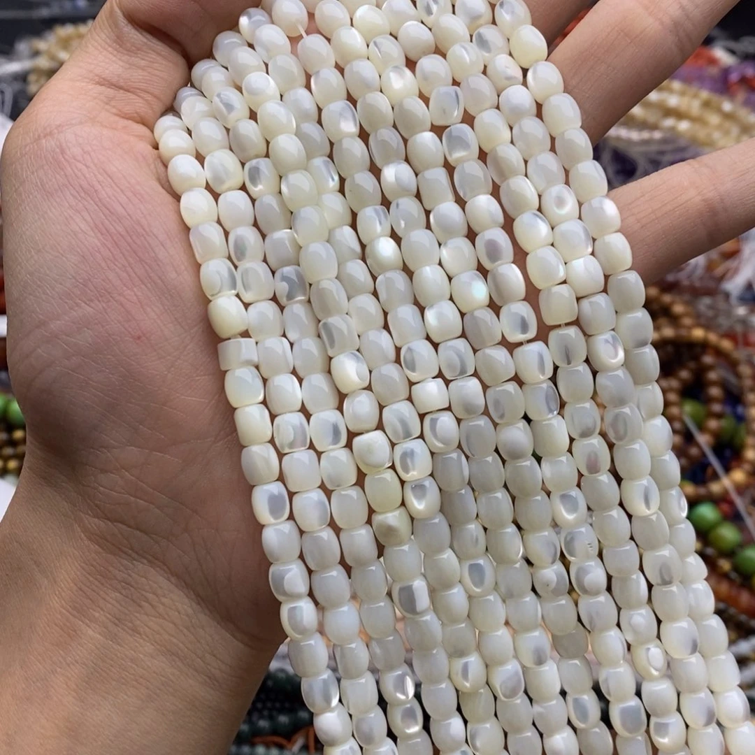 未镶嵌玛瑙/玉髓珠宝半成品一条天然6×6白马蹄螺贝壳桶珠