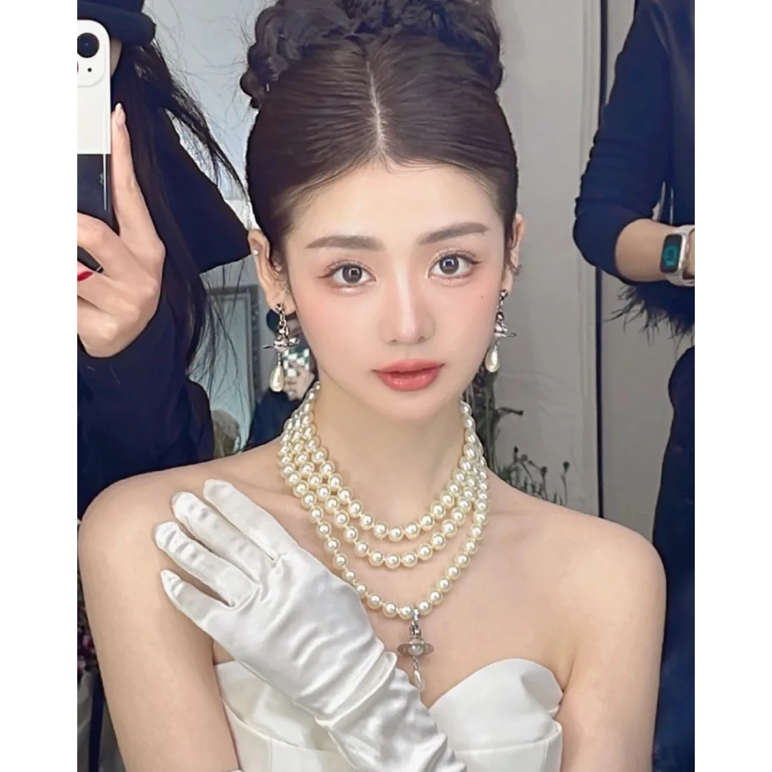 合金仿珍珠项链 南一｜西太后多层长款优雅婚纱锁骨链