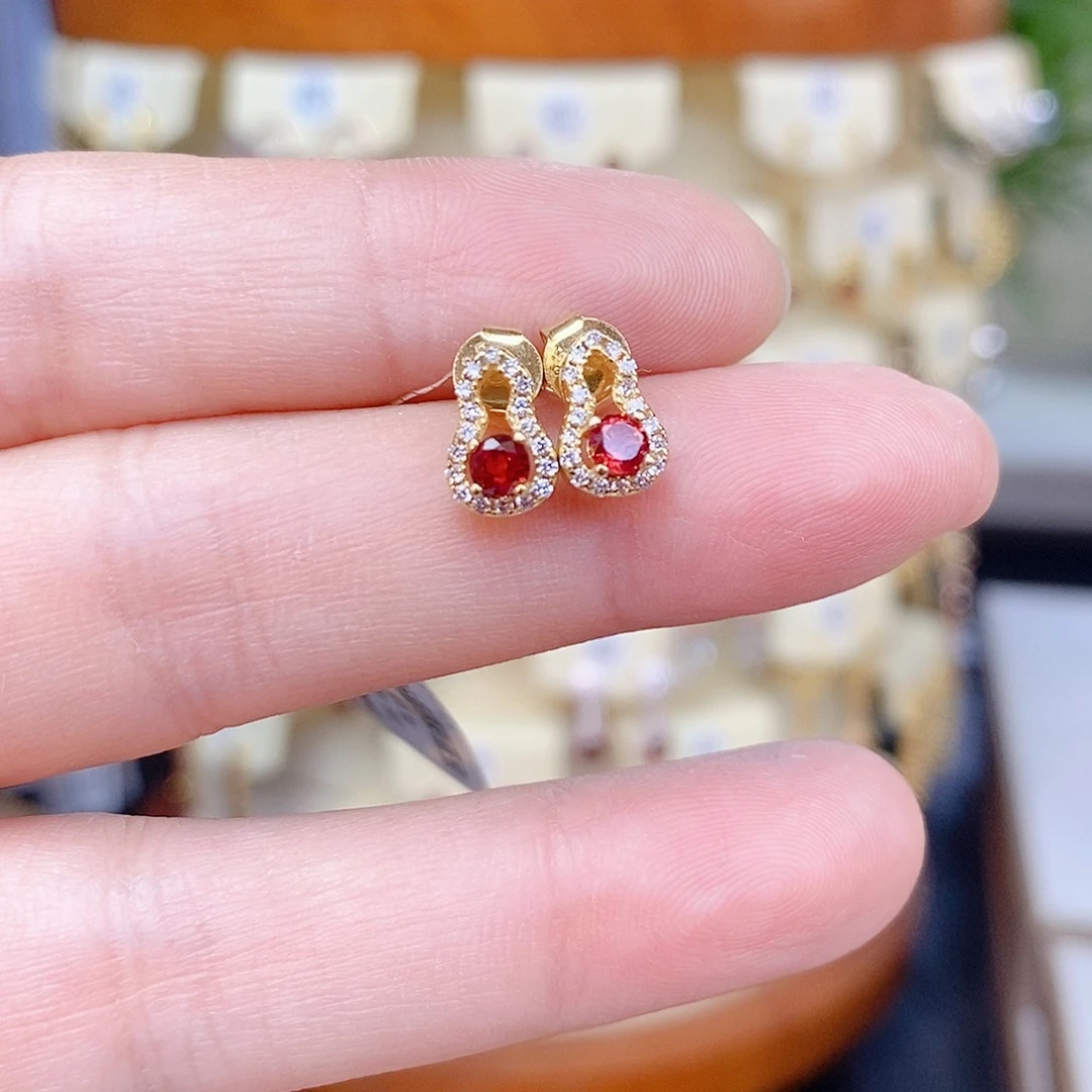 彩色蓝宝石耳饰彩色蓝宝石葫芦银S925镶嵌