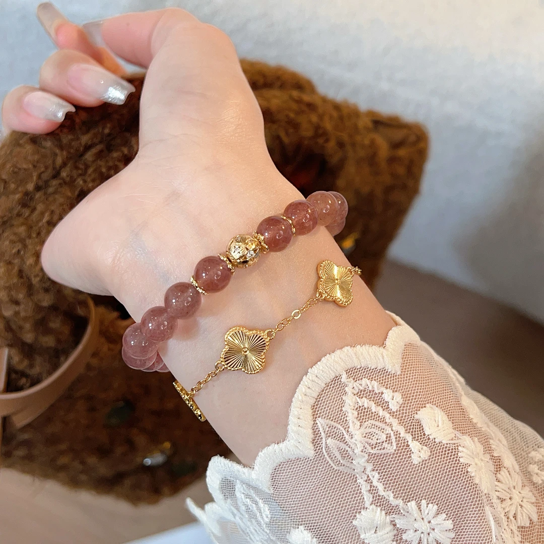 【心动】8mm草莓晶+金色配件原创设计天然水晶手链Y270